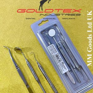 Dental examination kit with mouth mirror probe and tweezers
